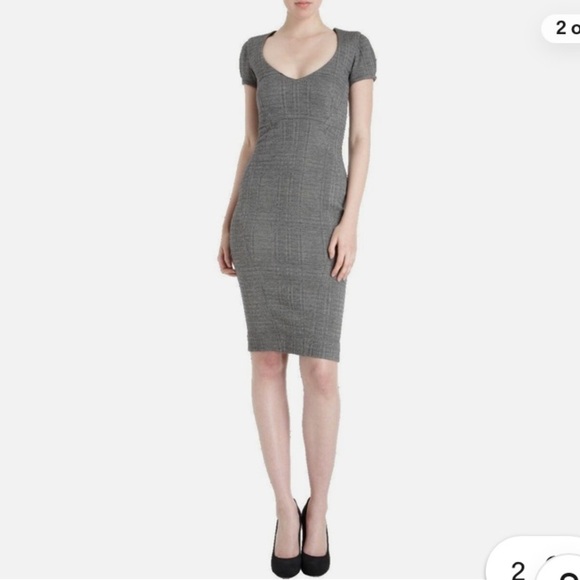 L'Agence Gray Black Plaid Fitted Short Sleeve w/Sweetheart Neckline Dress - Picture 2 of 13